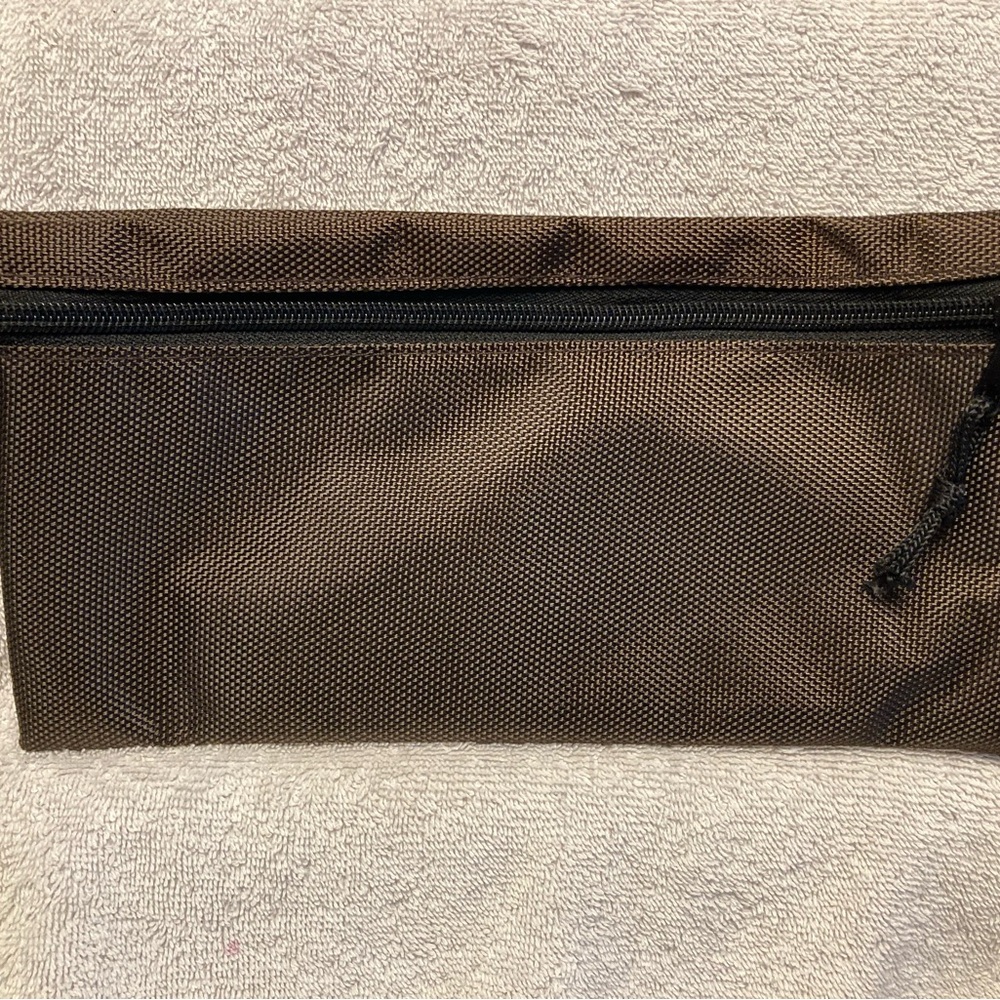 Merangue Double Side Wristlet Bag 2 Zippers 10”X 5.5” All Purpose Pouch Brown.